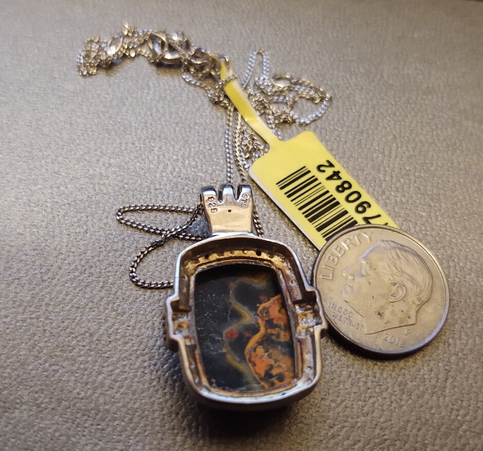 Bumble Bee Jasper Necklace Sterling Silver Up to 20 ” With Real Diamonds (M26)