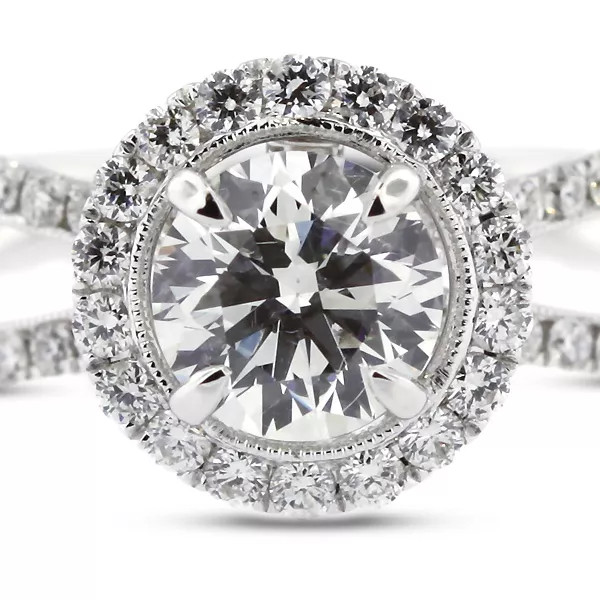 18K Gold Side Stone Engagement Ring Halo 1.95 CT Round Lab-Grown Diamond F SI1