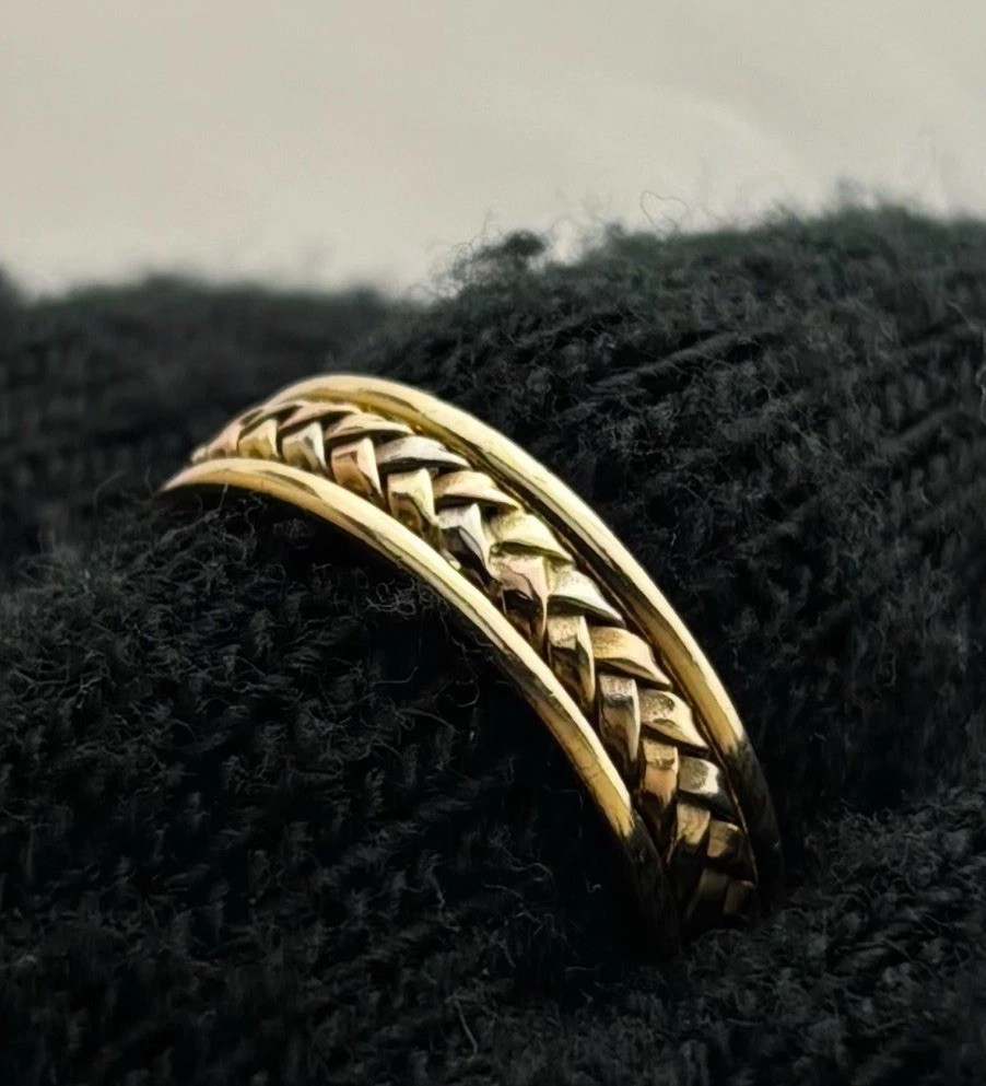 14K Solid Tri-Color Gold Braided Band Ring Size 10.5