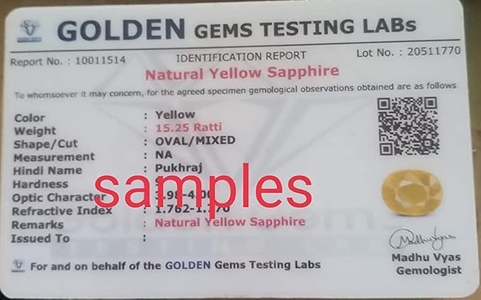 13.60 Ct Natural Yellow Sapphire Pukhraj Unheated Untreated GGTL Certified AAA