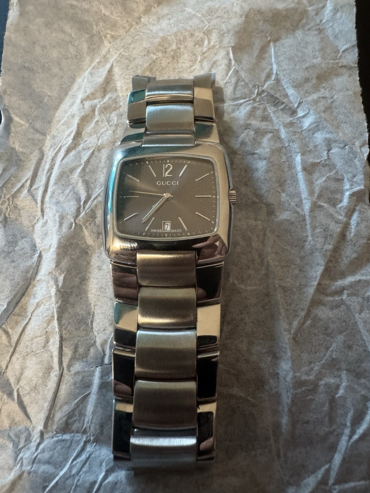 GUCCI MENS 8500M SQUARE WATCH GRAY DIAL QUARTZ WATCH SERVICED POLISHED