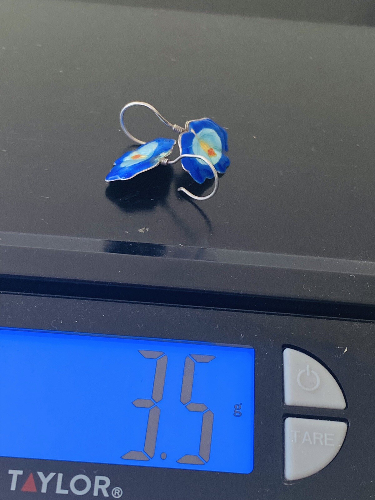 Antique Vintage Chinese Export Sterling Silver Blue Enamel Dangle Earrings