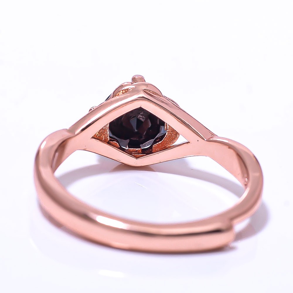 Black Spinel Gemstone Rose Gold Plated Ring Adjst C7380-3_3