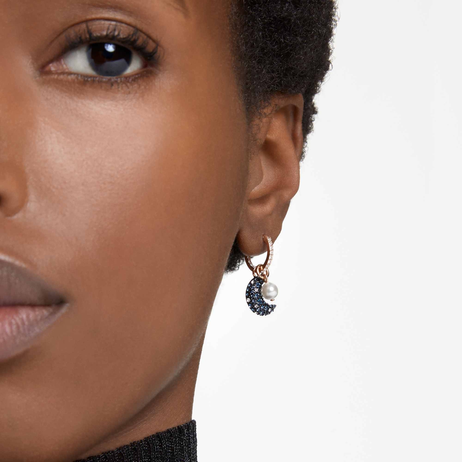 Swarovski Sublima Drop Earrings Asymmetrical Design, Moon, Rose Gold-Tone Plated