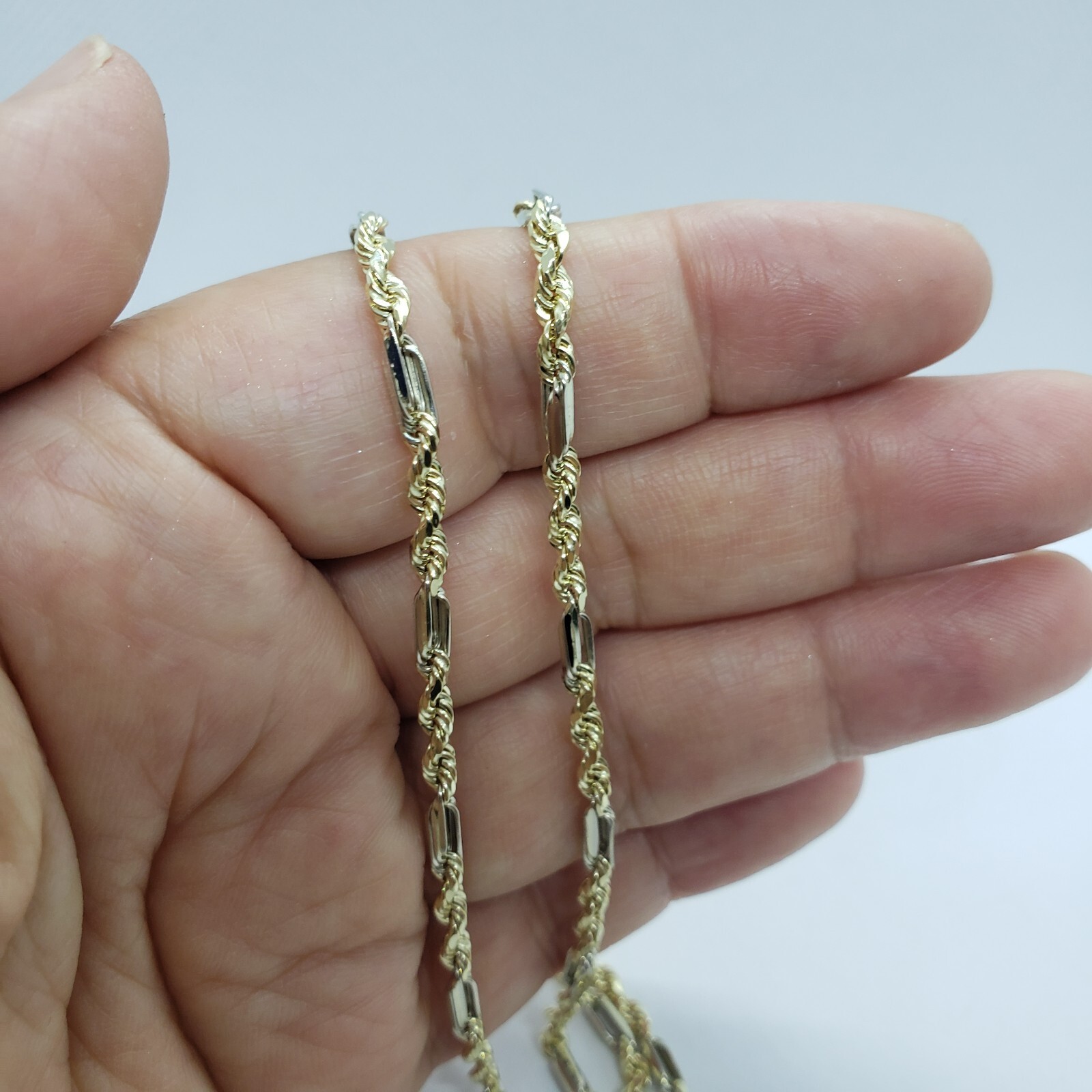 Authentic 14k Real Gold Two Tone Figarope Chain Necklace Lobster 3mm-6mm 18″-30″