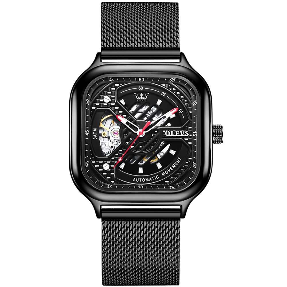 OLEVS 6634 Luxury Square Mesh Milanese Steel Water Resistant Chronograph Watch