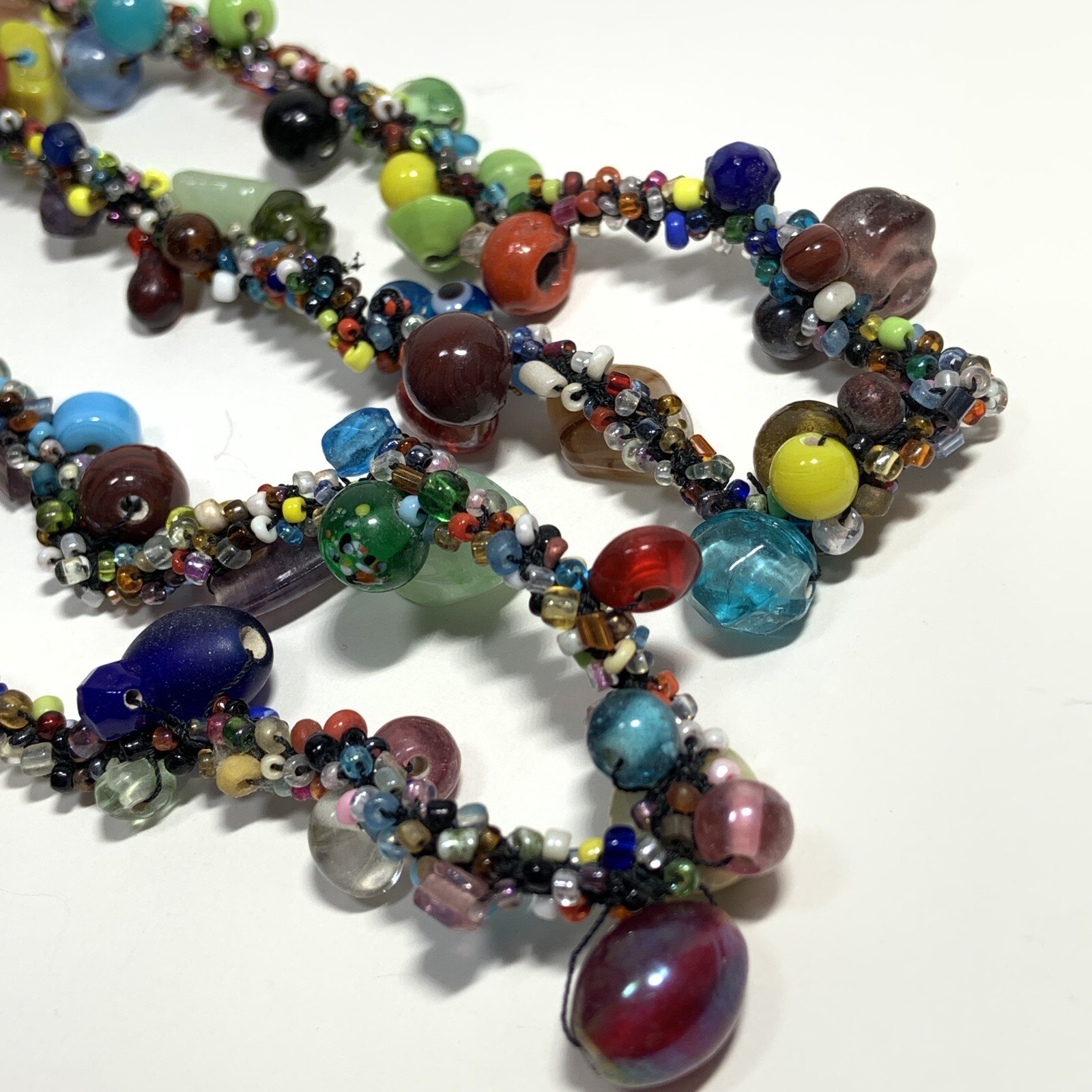 HANDCRAFTED Art Glass Seed Bead TWIST WRAP NECKLACE Multi Color EXTRA LONG 48″