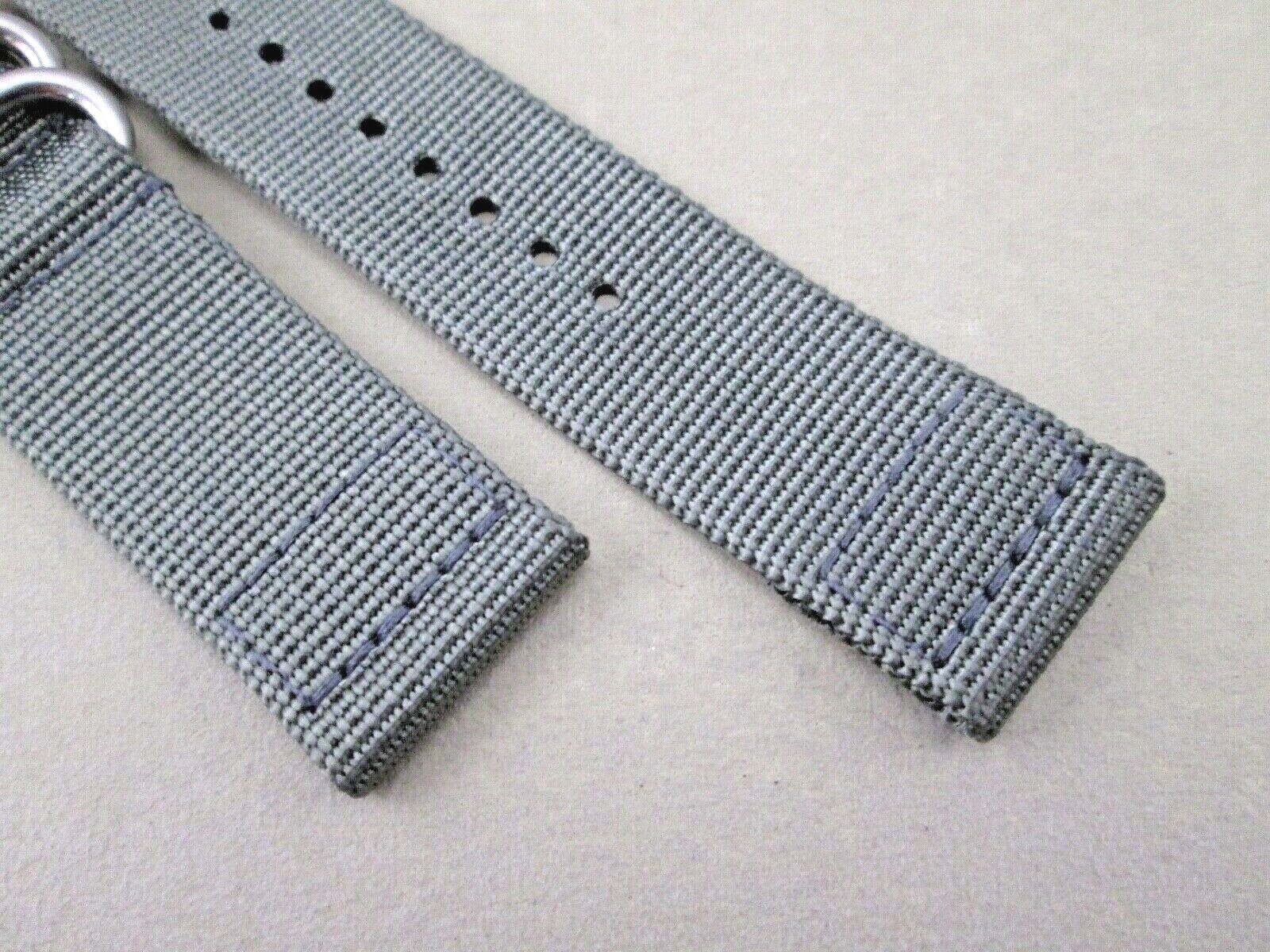 22mm lug two 2 piece canvas weaved nylon dive watch band strap gray + pins