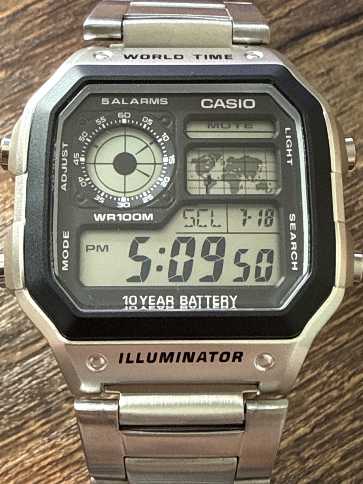 Casio Watch AE-1200WH Royale World Time Illuminator Silver w/ Original Bracelet