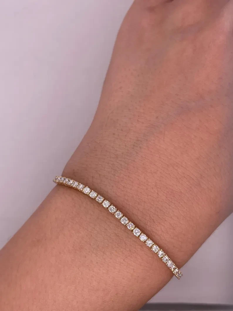 14k Yellow Gold 6.60CT Round GH/SI-I1 Diamond Tennis Bracelet Girlfriend Gift