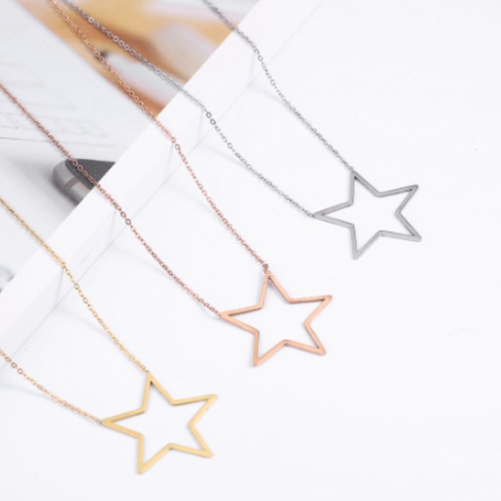 Stars Hollow Necklace — Waterproof Stainless Steel in Rose Gold