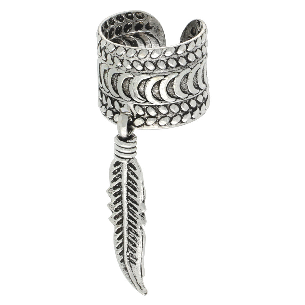 Sterling Silver Ear Cuff Earring with Hanging Feather (One piece)