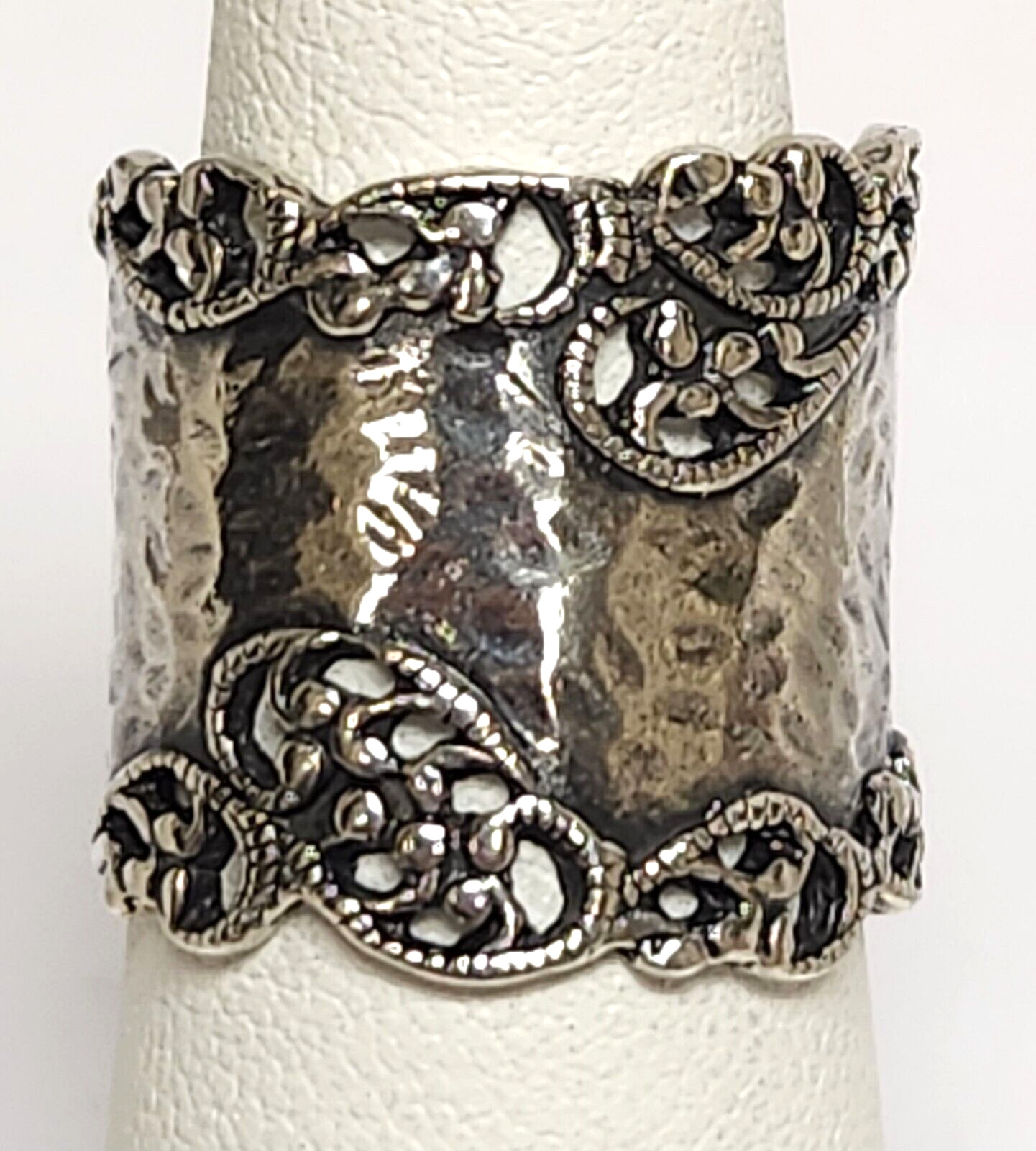 PZ PAZ Israel 925 Sterling Silver Hammered Scroll Work Cigar Band Ring Size 6