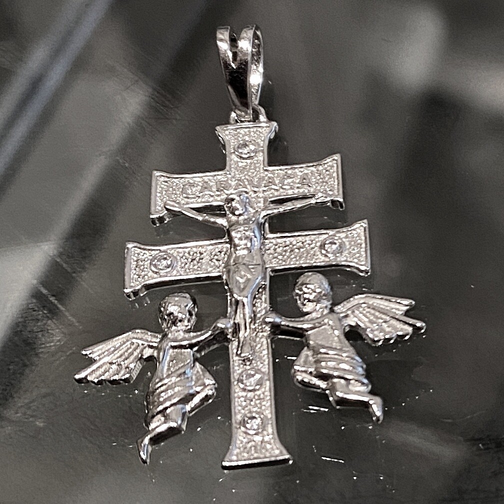 La Cruz De Caravaca Plata Cross Pendant Real Solid 925 Sterling Silver CZ 1.25″