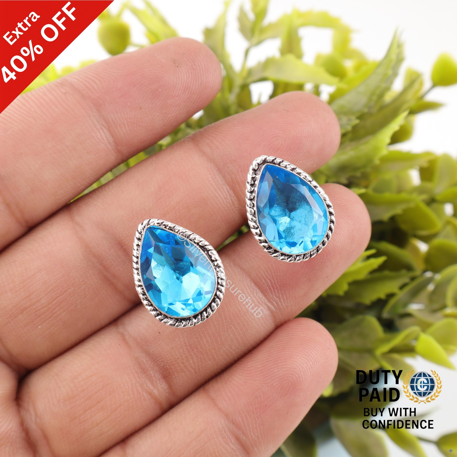 Natural Swiss Blue Topaz 925 Silver Luxury Business Formal Cufflinks Jewelry