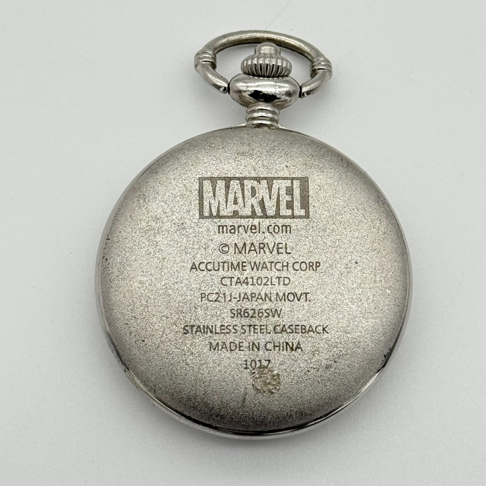 MARVEL Avengers Captain America Shield & Logo Silver Tone Pocket Watch, Red/Blue