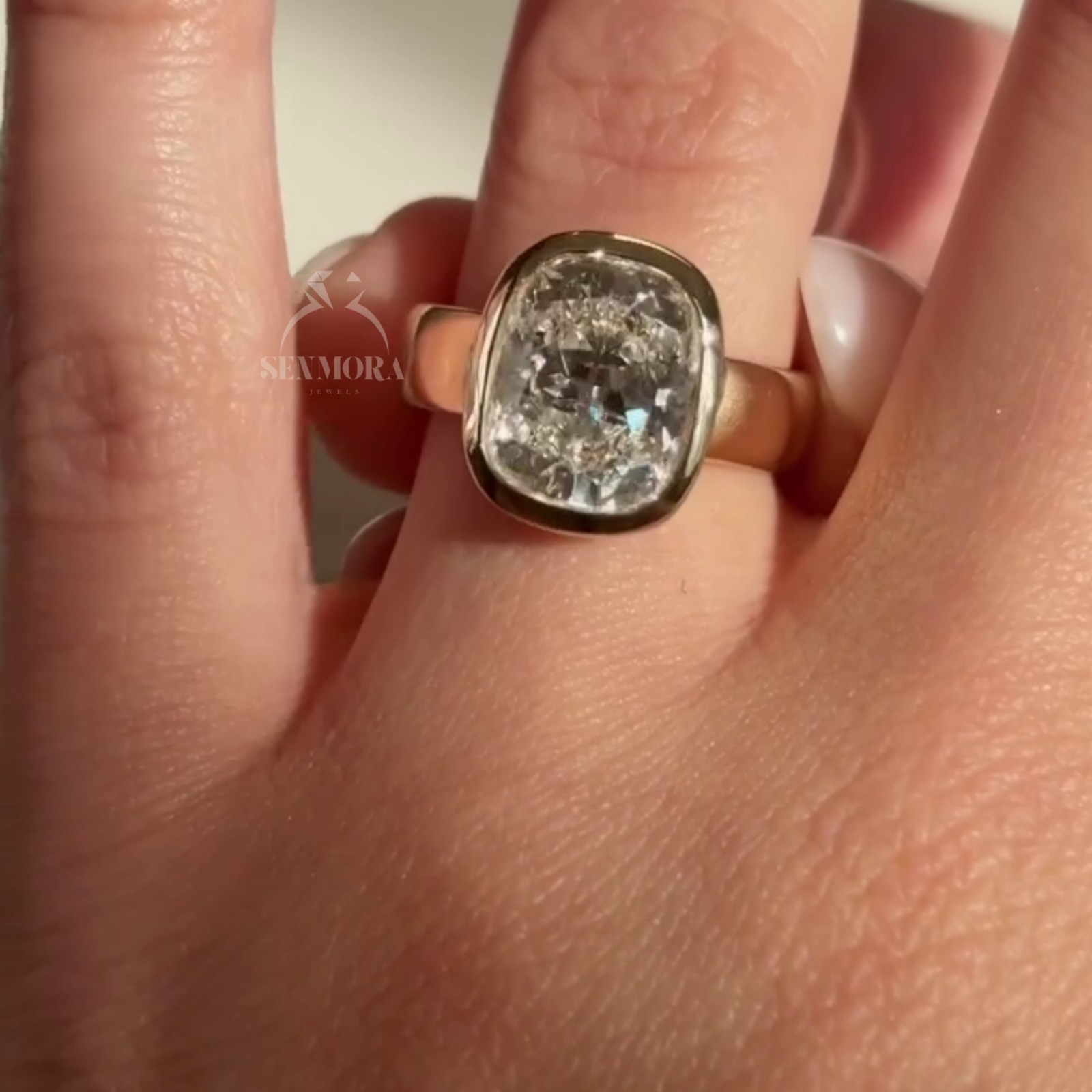 4 CT Elongated Cushion Cut Moissanite Wide Band Chunky 14 Yellow gold plated