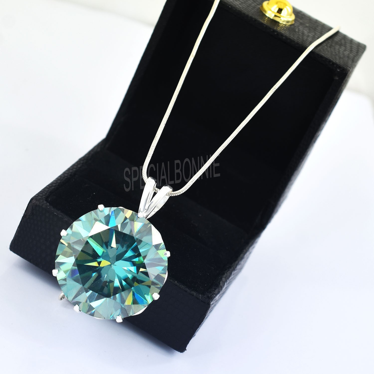 RARE 18.15 Ct Blue Diamond Solitaire Pendant, Amazing Shine, FREE Studs