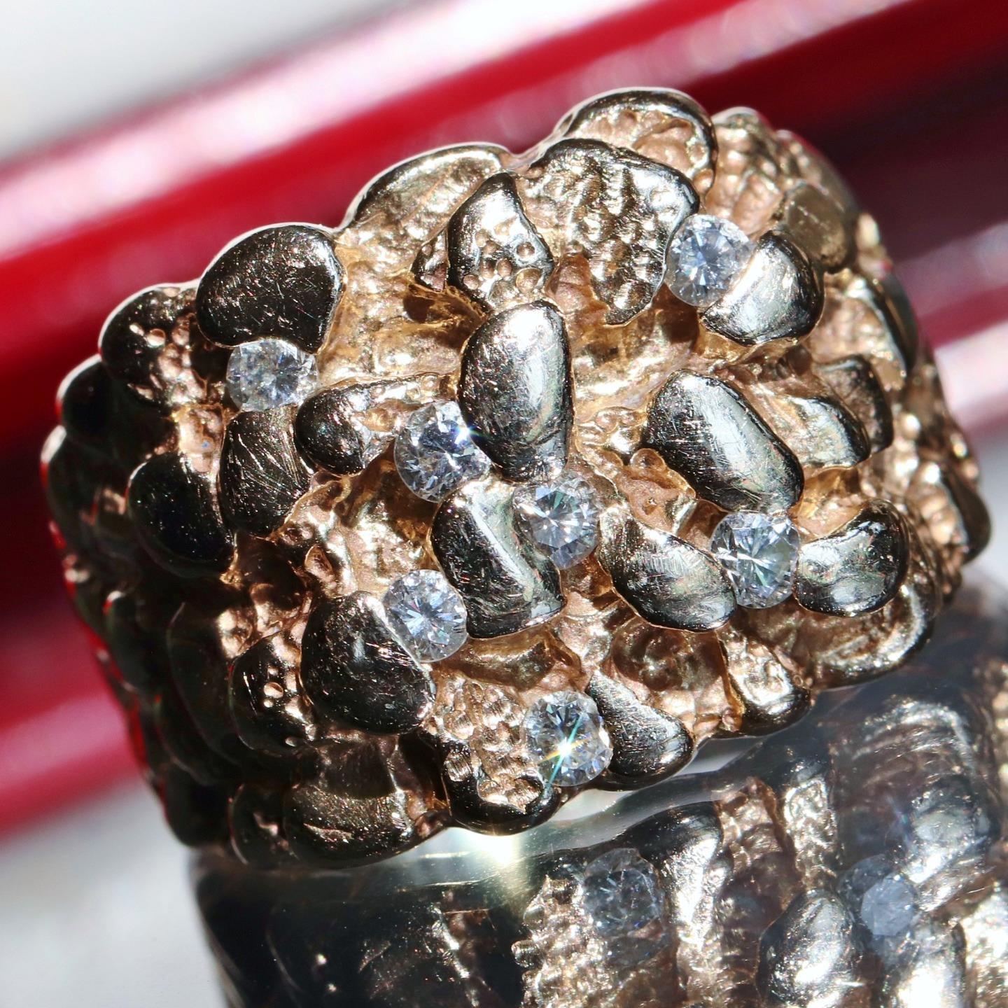 14k yellow gold ring 0.40ct diamond nugget size 9 vintage handmade 14.2gr N3003A