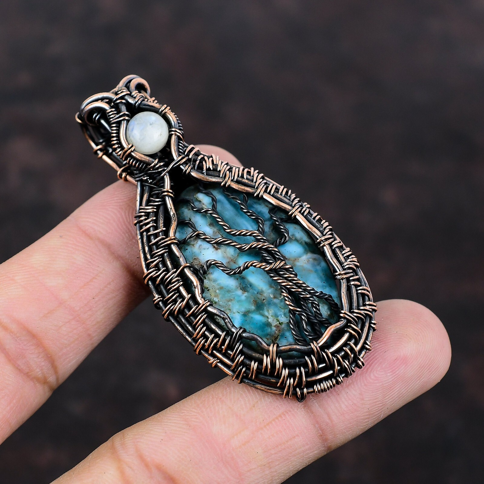 Neon Apatite Copper Valentine Gift Wire Wrapped Tree Of Life Pendant 2.64″