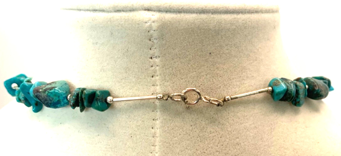 Vintage Southwest Liquid Silver Turquoise Nugget Necklace 1970s 80s Boho