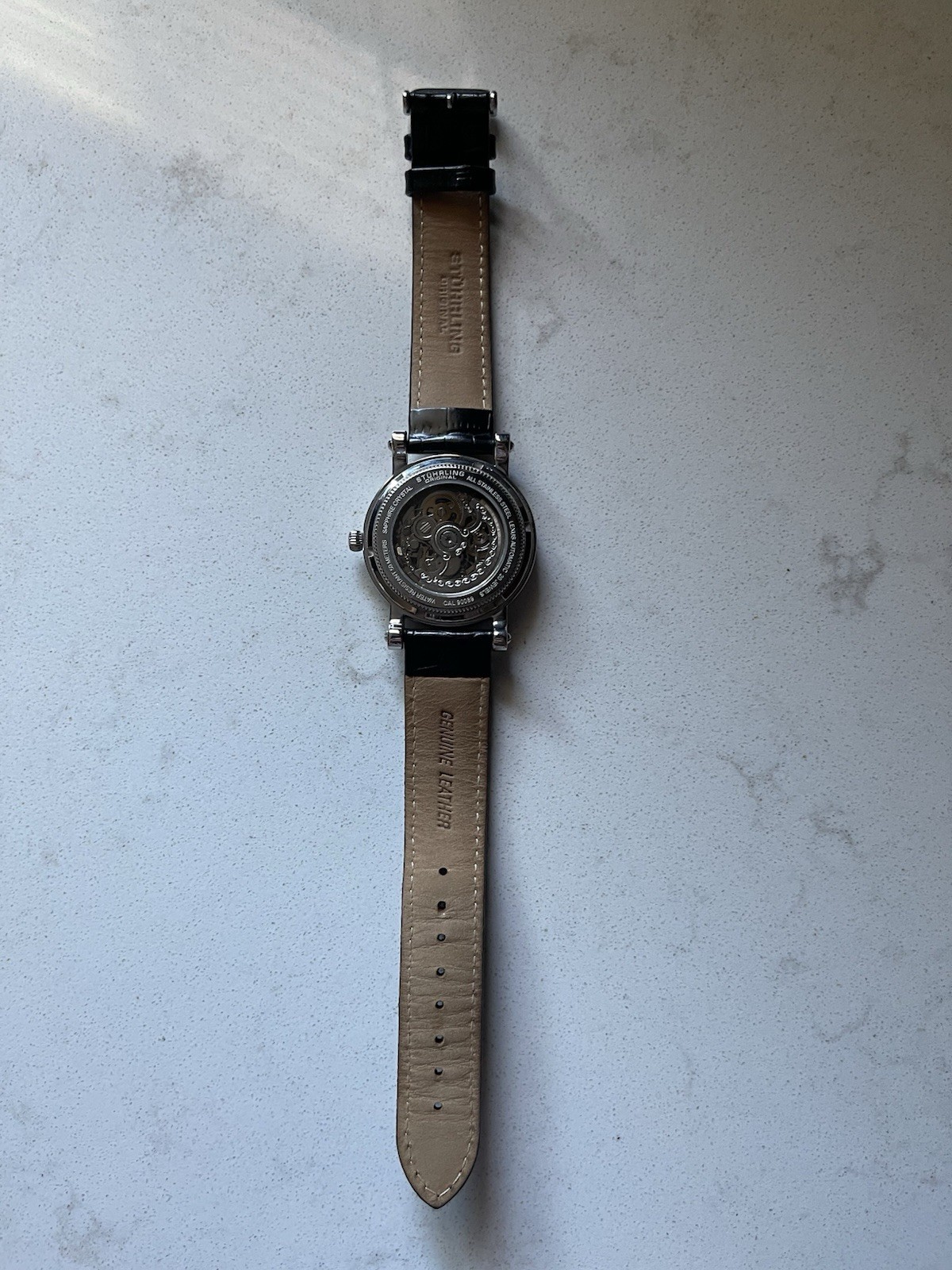 Stuhrling Original 20 Jewels Lexus Automatic Skeleton Black Leather Mens Watch