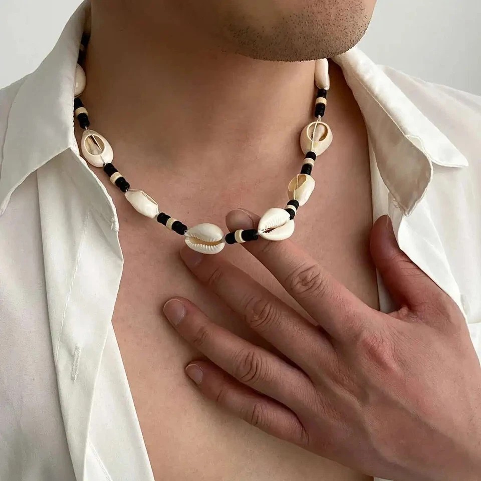 Boho Shell Choker Necklace Mens Surfer Beach Necklace Coastal Hawaiian Jewelry