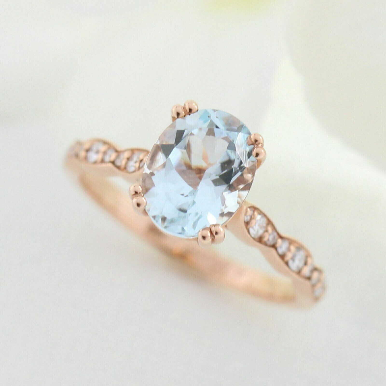 2.00Ct Oval Cut Simulated Aquamarine Solitaire Ring in 14K Rose Gold Plated