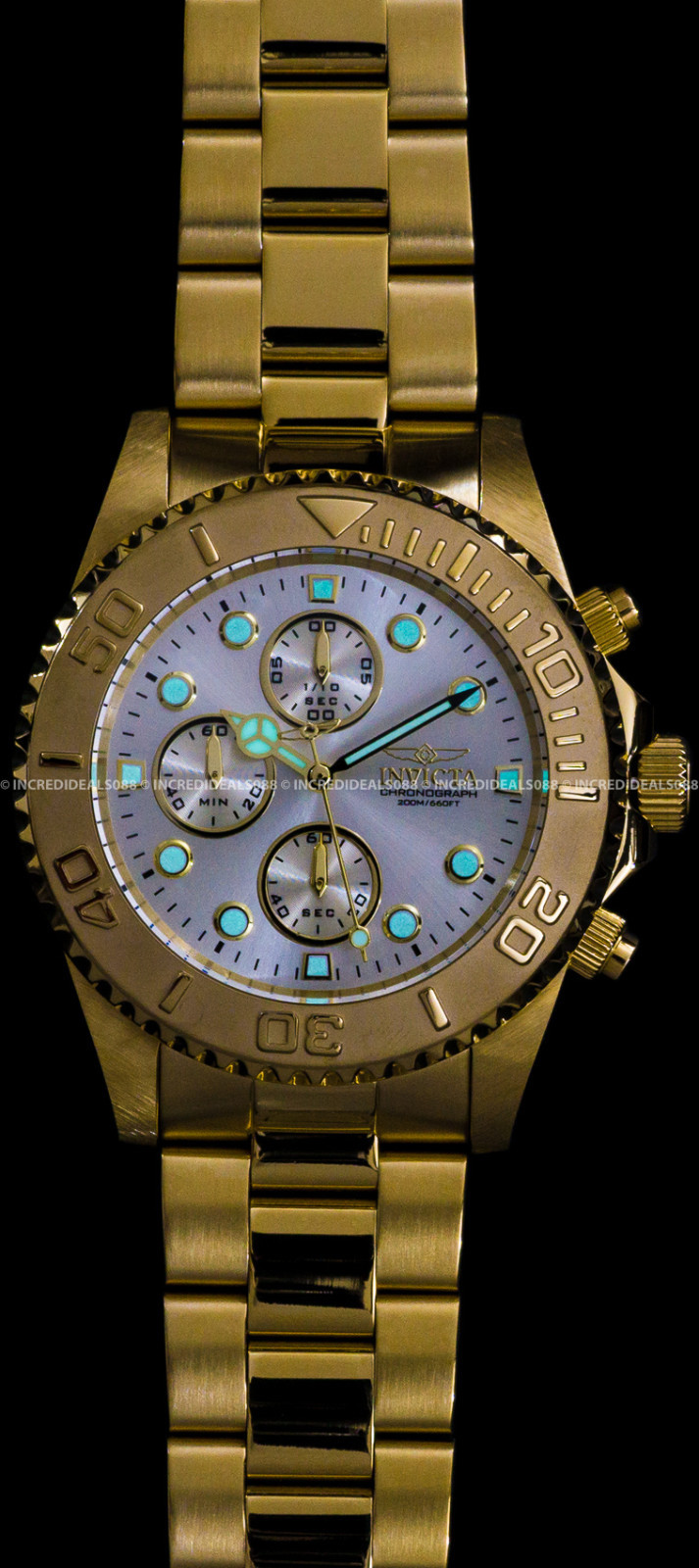 Invicta Men Pro Diver Chronograph 18k Gold Plated Champagne Dial 43mm Watch 1774