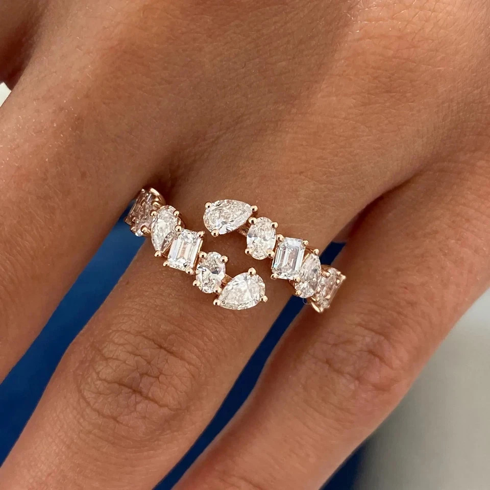 Wedding Diamond Band Multi Shape Cut 1.20 Ct 14k Rose Gold Lab Grown VVS E F CVD