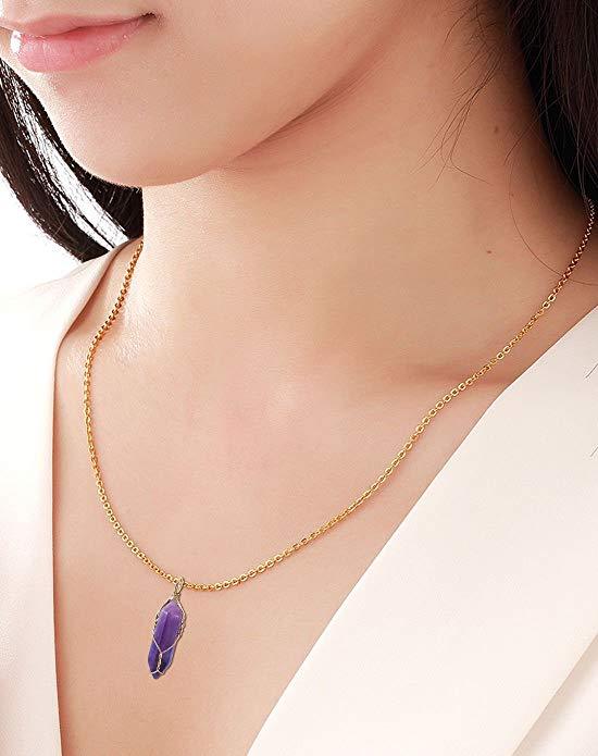 1Pc Healing Crystal Pendant Natural Chakra Quartz Stone Charm Hexagonal Necklace