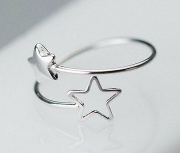 Women’s Solid Metal 925 Silver Adjustable 2 Star Wrap Toe Ring White Gold Plated