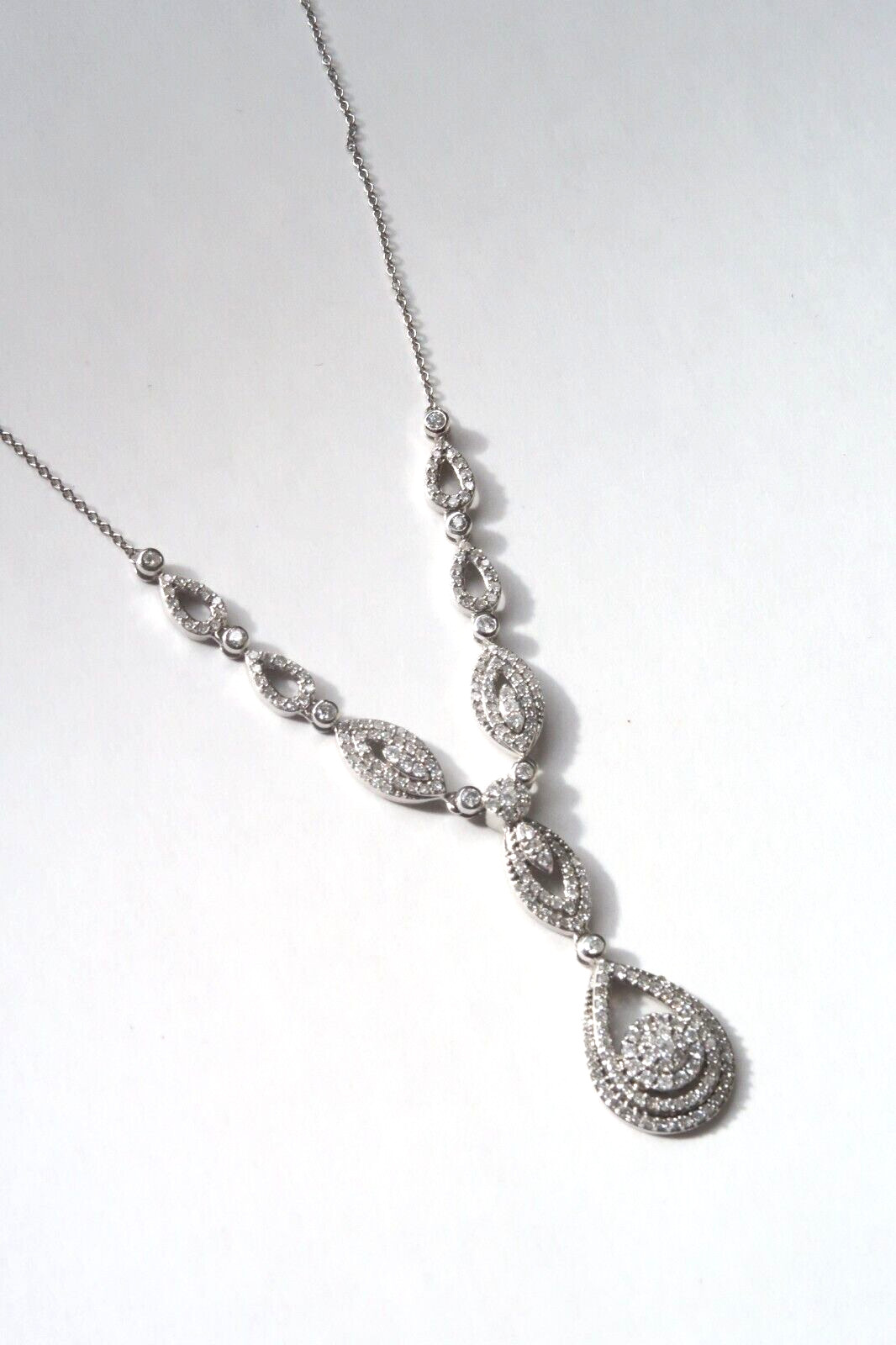 Diamond Double Drop Pendant 17″ in 14k White Gold (1-1/2 ct.)