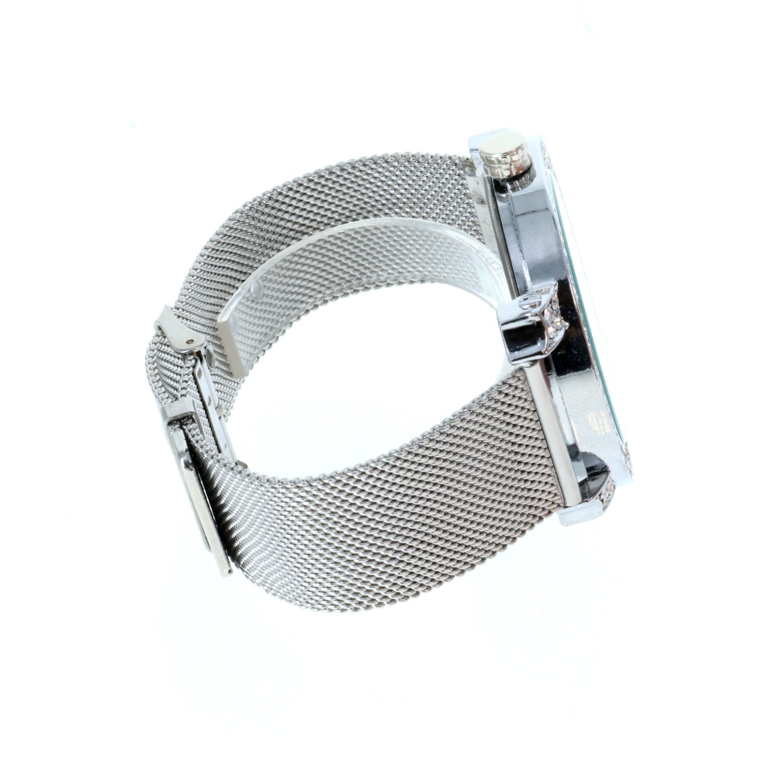 Hip Hop Iced Silver Finish Fashion Metal Mesh Band Bling Watch
