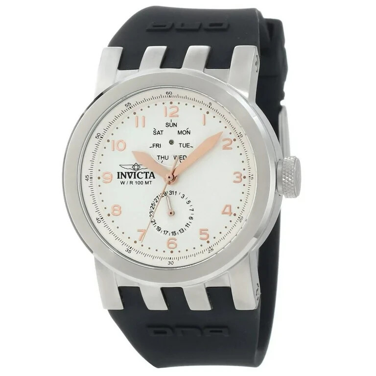 Invicta DNA 10399 White Dial Stainless Steel black rubber band watch 40mm