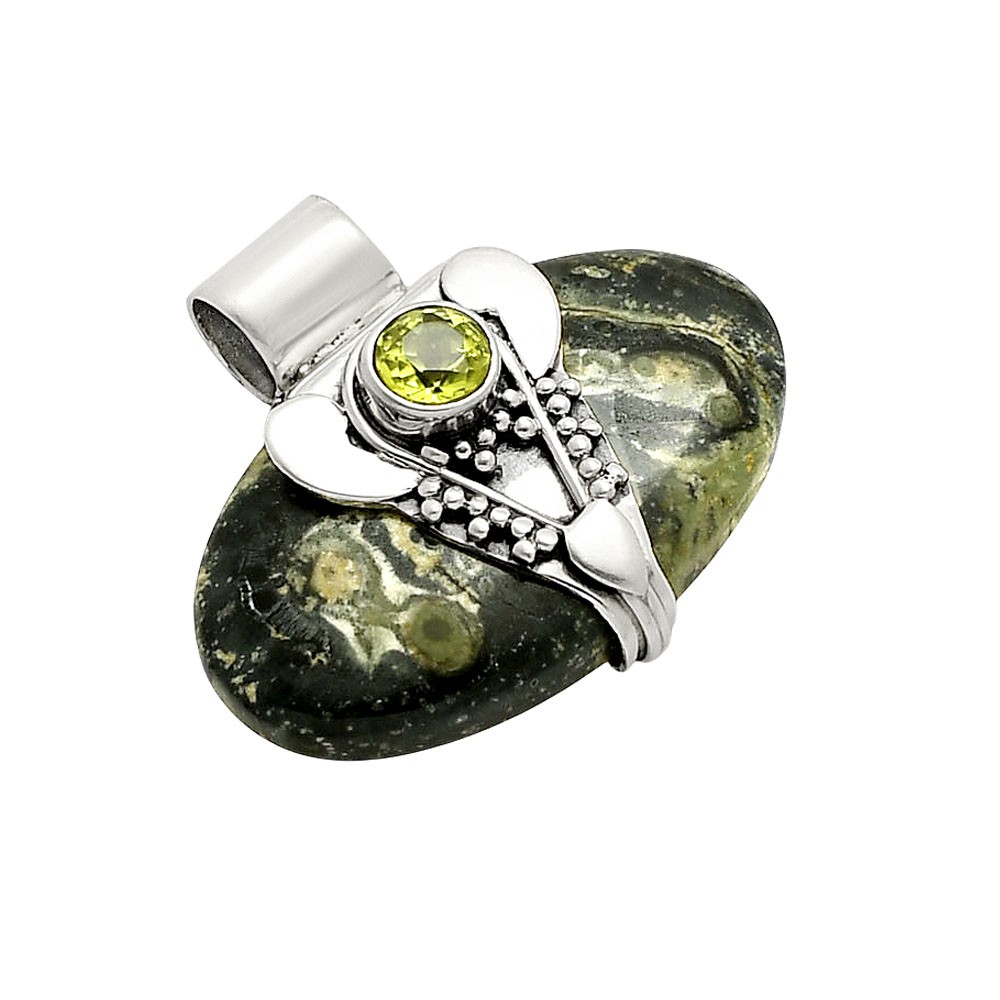 Lord Ganesha – Star Galaxy Jasper and Peridot 925 Silver Pendant Jewelry P-1464