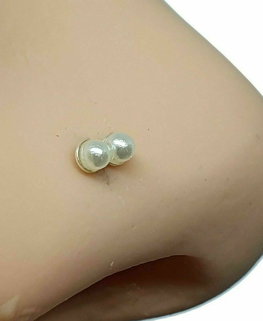 Pearl Nose Stud Double Cultured Twin Pearl 22g (0.6mm) 925 Silver Ball End