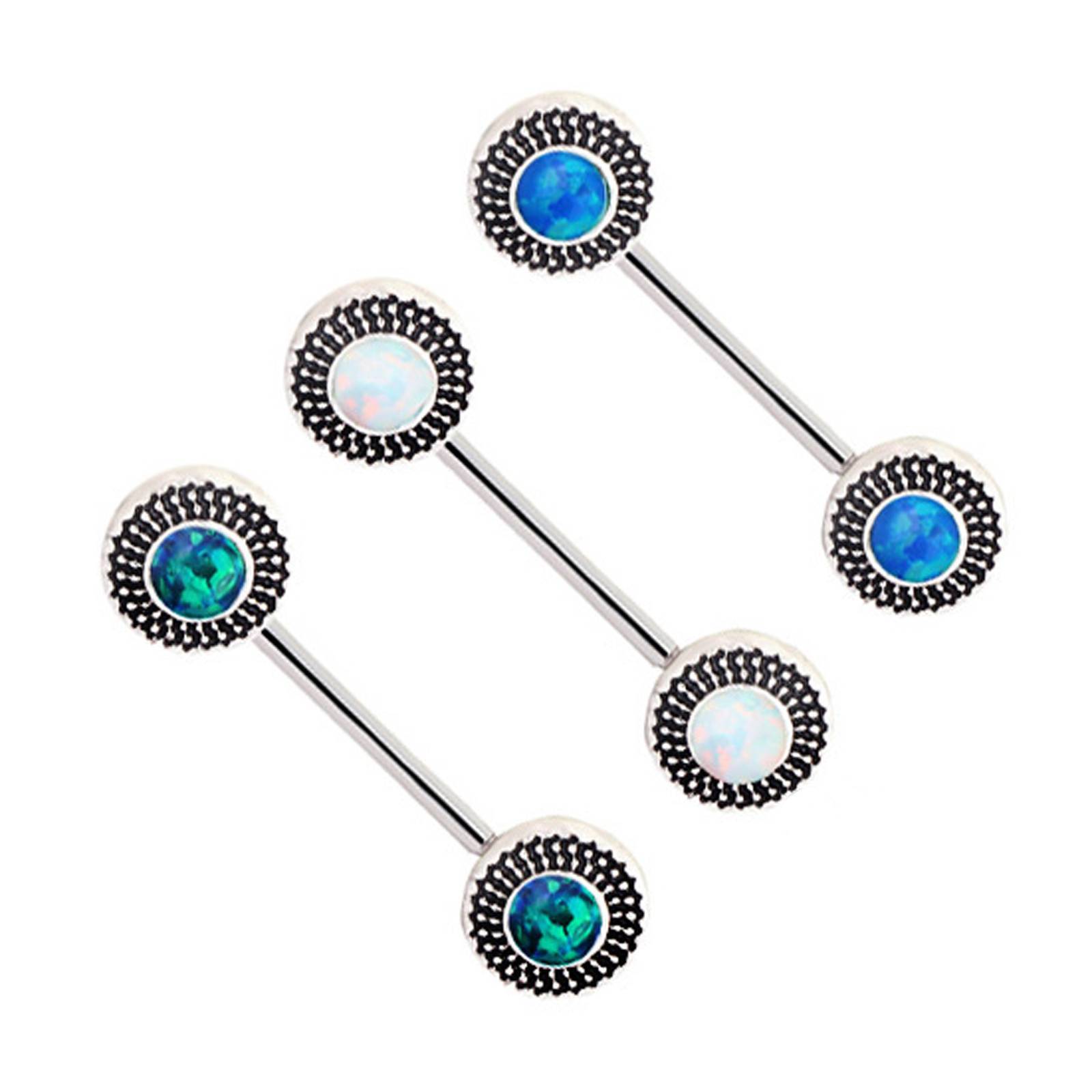 2pcs 14G Nipple Rings Tongue Rings Surgical Steel Straight Barbell CZ Piercing