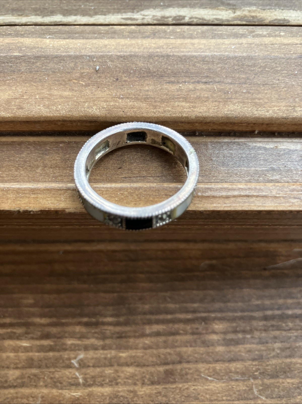 Vintage Onyx and MOP Sterling Ring – SIZE 8?