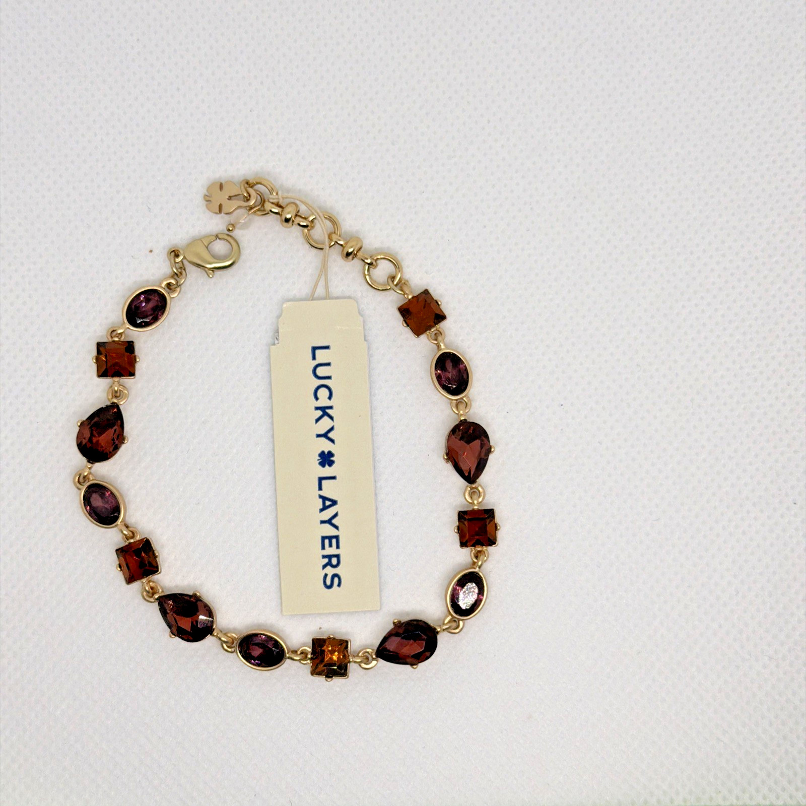 Lucky Layers, Lucky Brand Women’s Bracelet, Gold Toned, Purple & Brown Gems New!