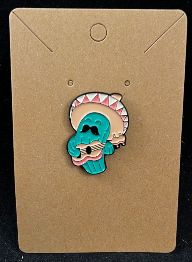 Mariachi Cactus with Guitar – Enamel Pin – Novelty – Plants – About 1 1/8″ High
