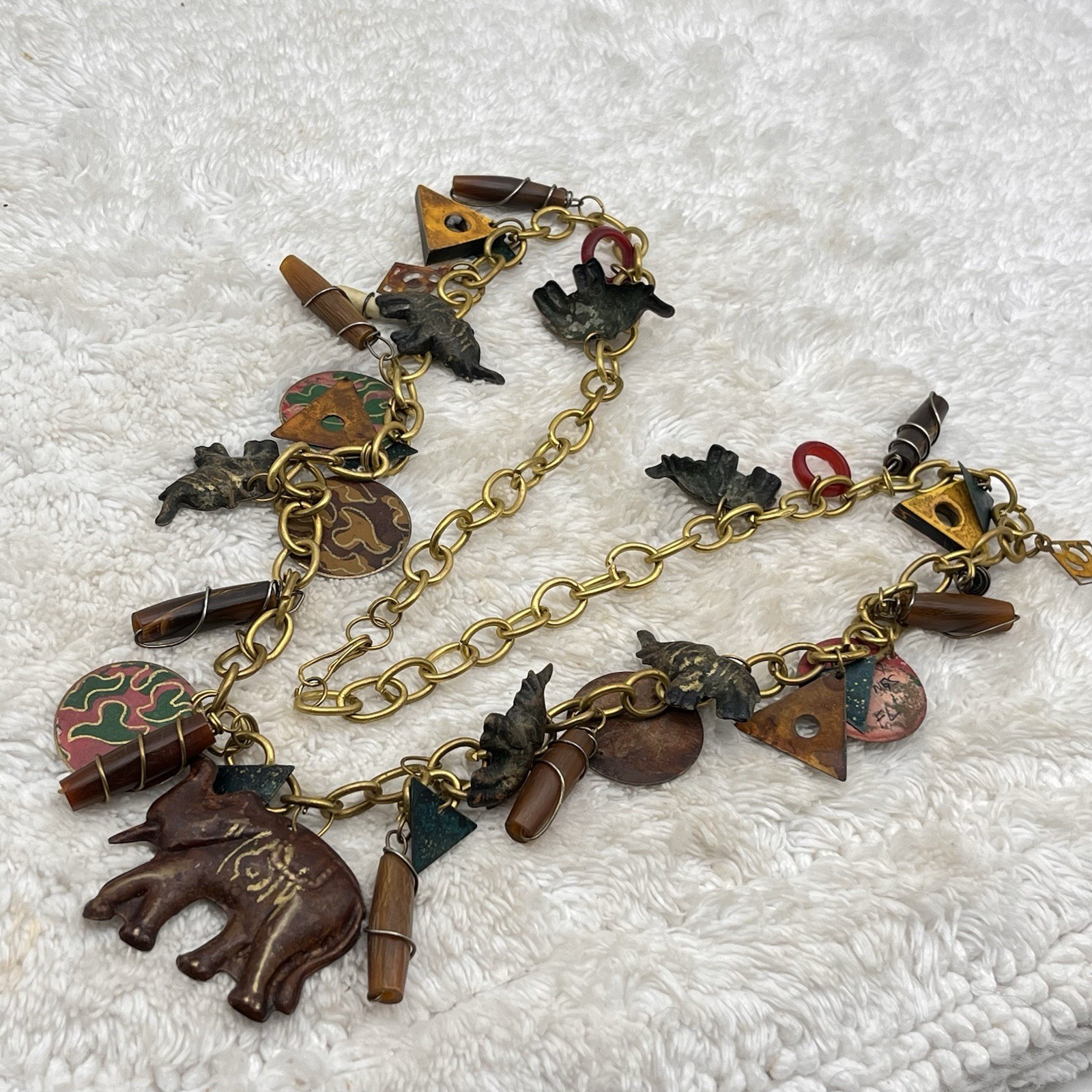 Fetish Charm Necklace Elephant Ethnic Boho 28″