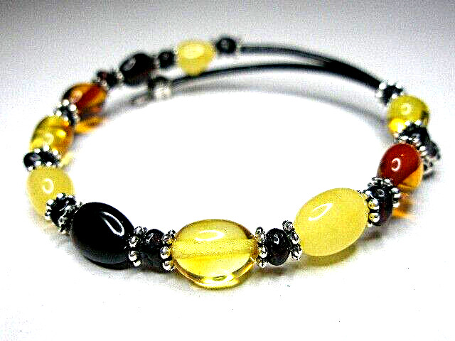 Baltic Amber Bracelet Black Cognac Egg Yolk Butterscotch Polished – Adjustable