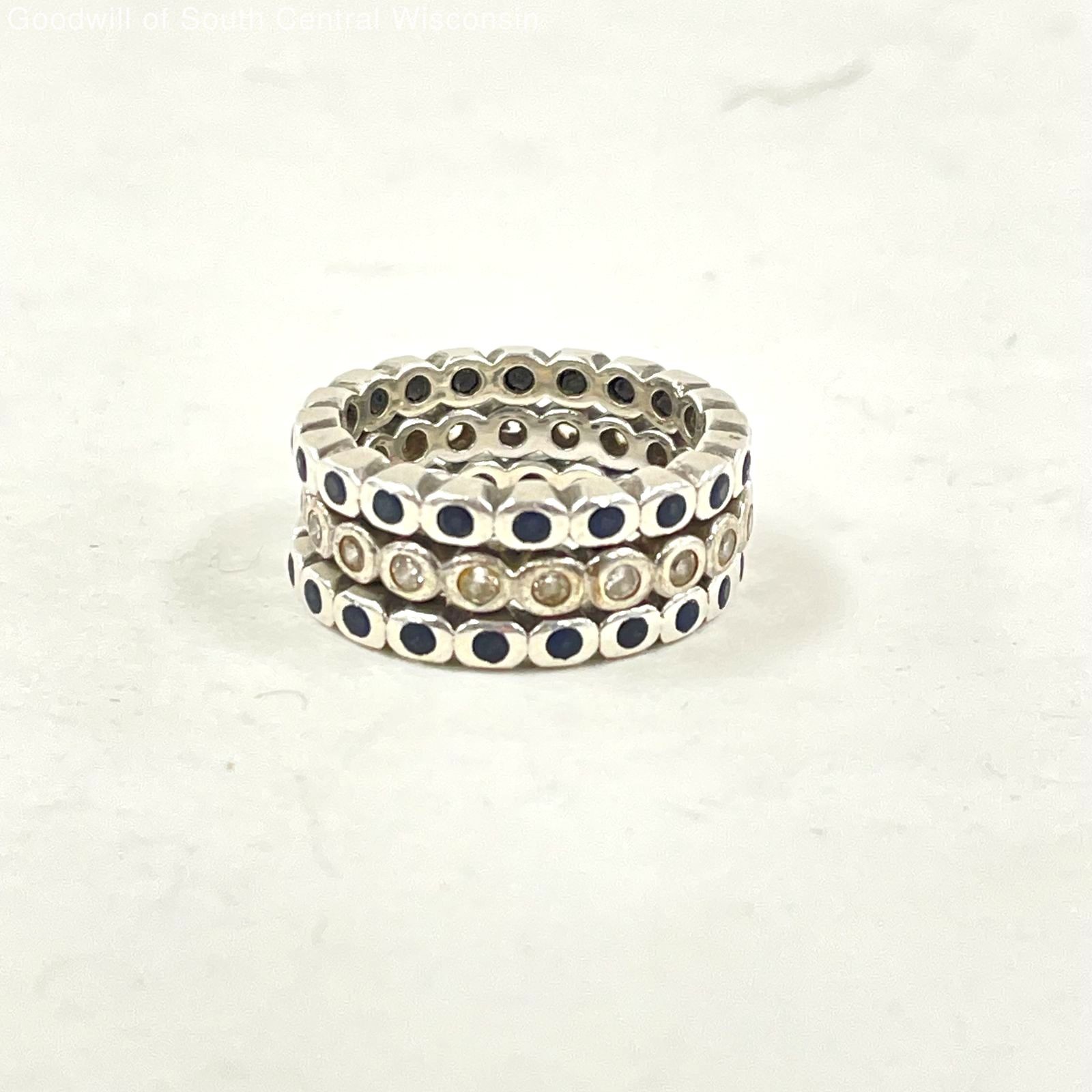 Set of 3 Sterling Silver Stacking Rings Sz 5.75 w Blue Spinel & White CZ, 6.68g