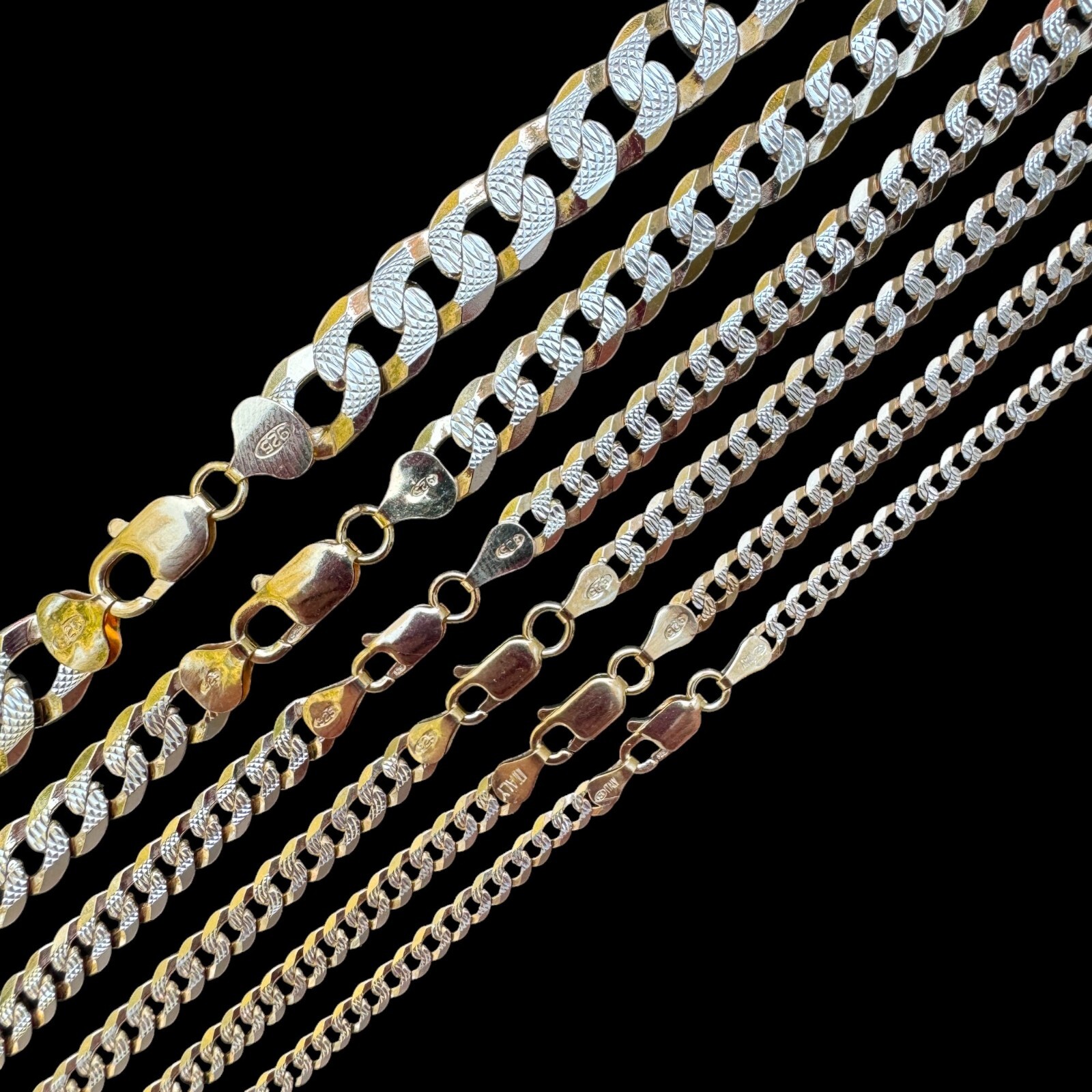 Miami Cuban Link Chain 14k Rose Gold Plated Solid 925 Silver Cut 5-8mm Necklace