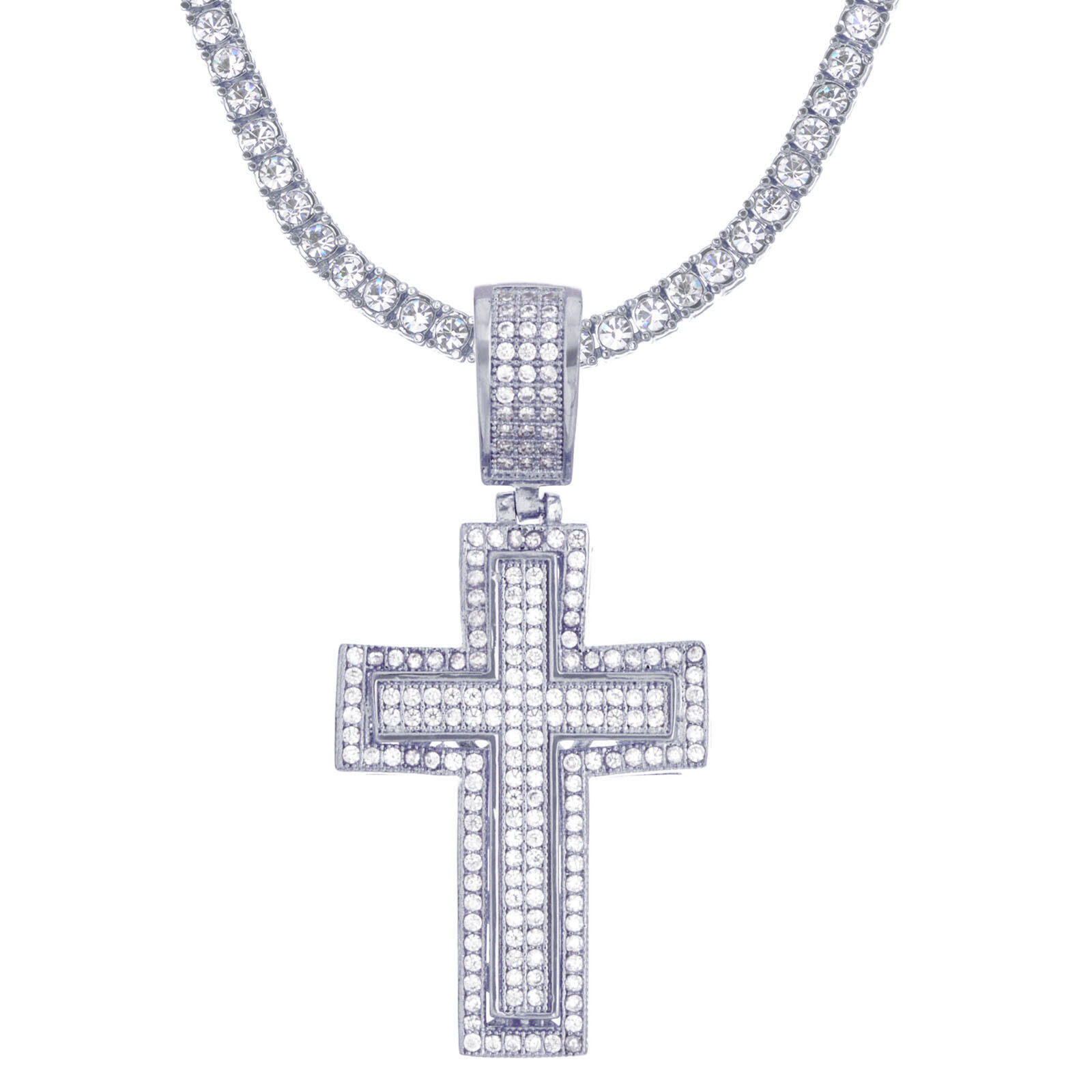 Gold / Silver Men’s Cross Pendant 20 inch Choker Tennis Chain Necklace BCT 11447