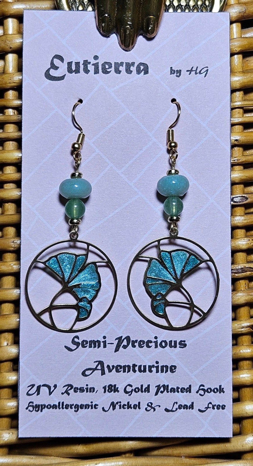 Eutierra Semi-Precious Green Aventurine Earrings Hand Crafted In The USA 2 3/4″