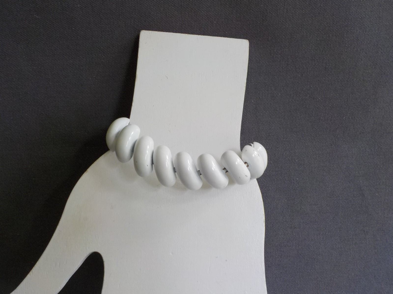 White Bracelet Mix Lot 3 Enamel Plastic Mother of Pearl Glass Bead Metal