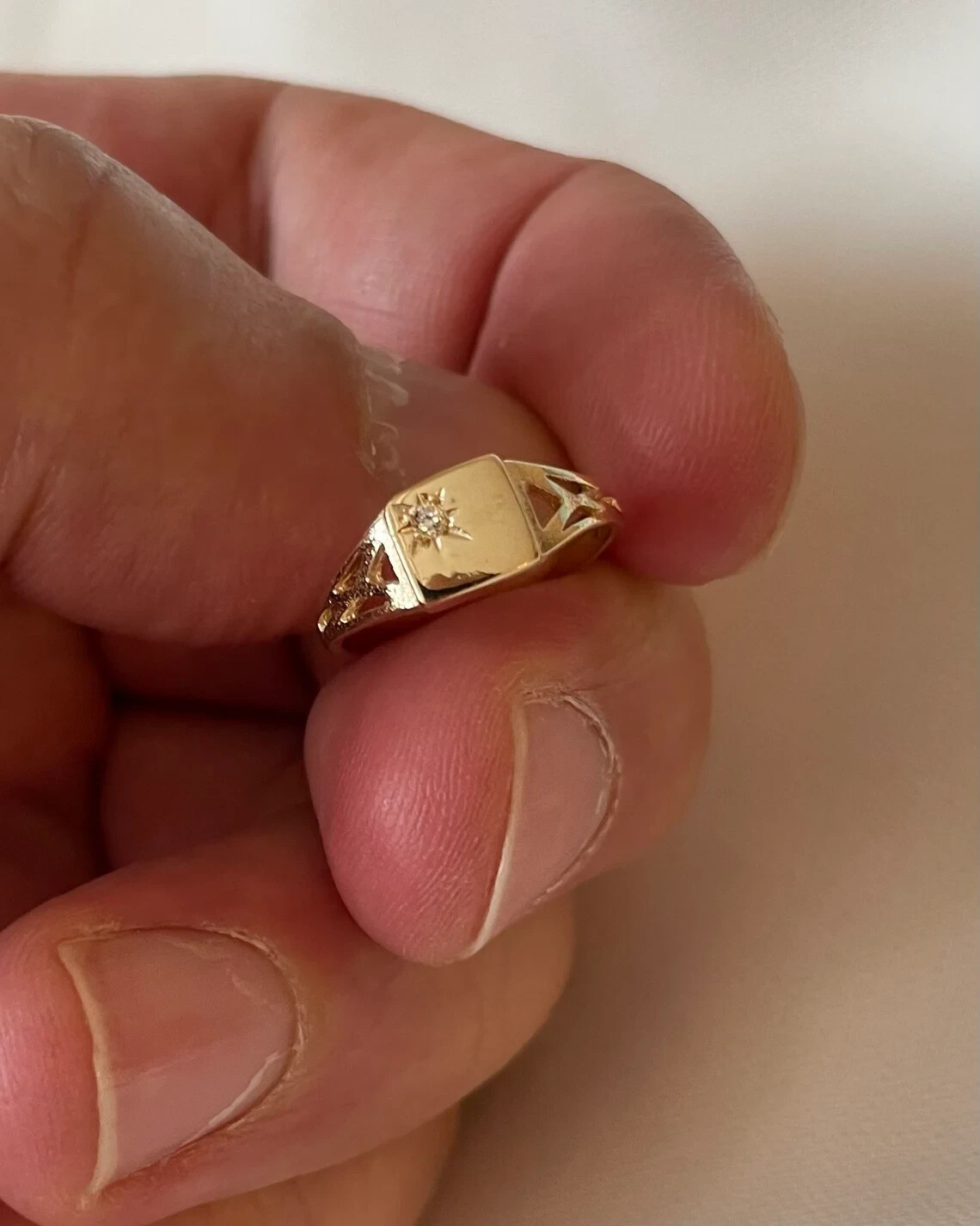 Square Signet Moissanite Ring Gold plated 925 silver Birthday gift for husband
