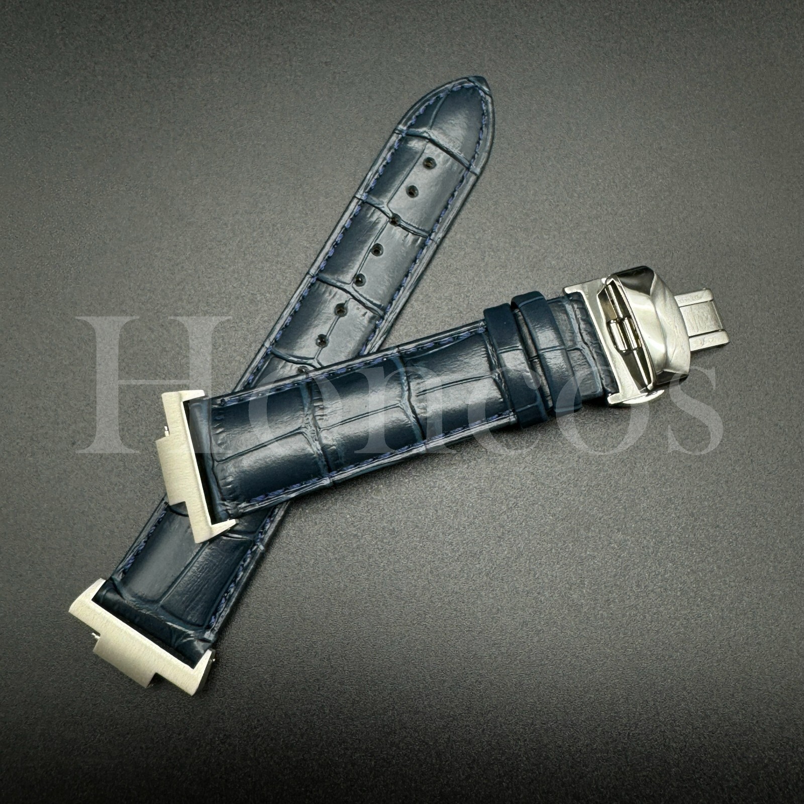 Genuine Leather Alligator Watch Strap Fits for Tissot PRX Clasp+Adapter D/Blue